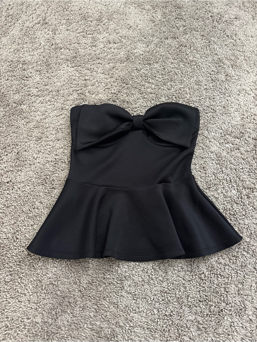 Society Black Strapless Peplum Bow Top